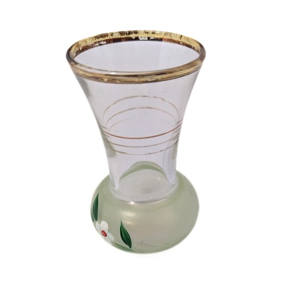 Vintage Barlett Collins MCM Small Hand Painted Vase Gold Rim Frosted Glass - Picture 3 of 10